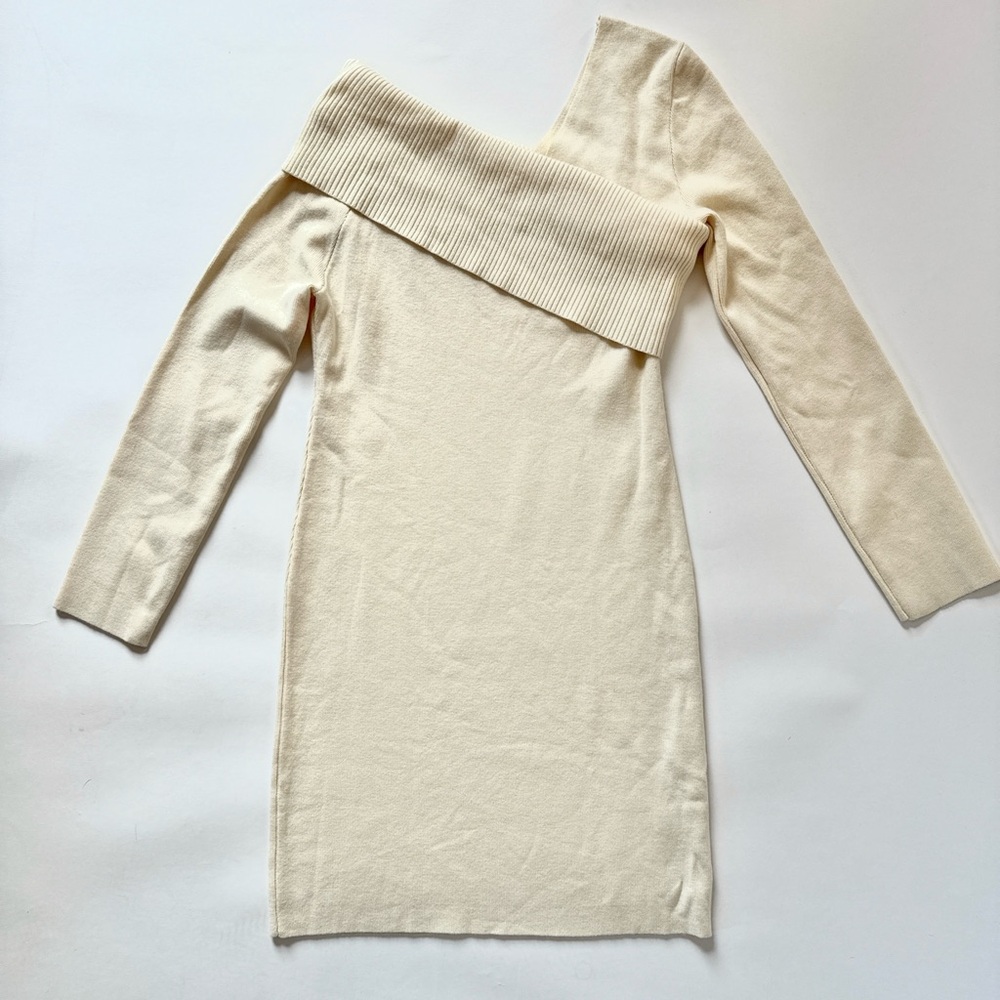 Peach Love California Ribbed Off-Shoulder Sweater Dress - Cream